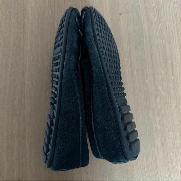 Minnetonka Kilty Hardsole Suede Moccasin Loafer Slip On Black Size 7 Boho Indie - Picture 4 of 9